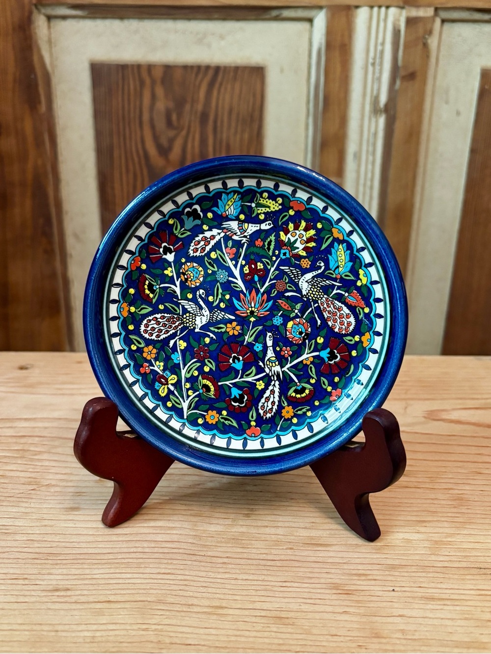 Armenian Hand Painted Ceramic Peacock Dish-Plate